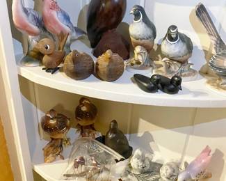 Large Collection of Bird Figurines from wood to porcelain,
