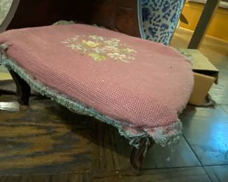Antique Needlepoint Foot Stool
