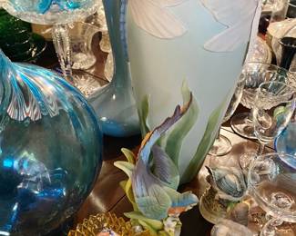 Ibis and Orchid large ceramic Dragonfly vase