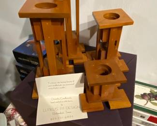 Dorothy Candle Sticks hand crafted in solid cherry by Lutkus III Design, Richardson TX