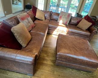 Huntington House Leather Sectional w Ottoman (126" each side with all sections)