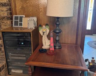 vintage accent table, stereo cabinet with equipmnt