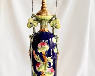 Arts Crafts Lamp-Majolica Vase Austria-Art Nouveau-Thistle-Josef Strnact