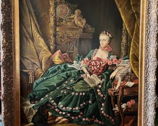 MADAME DE POMPADOUR ON CANVAS-ARTIST SIGNED OIL PAINTING FRAMED-FREDRIX FRAME-48.5" by 38.5"