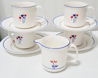 Early 1970's Tulips Cup, Saucer & Creamer 9 Piece Set by Riva Designs - Discontinued