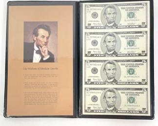 Uncut Sheet of Four $5 Bills