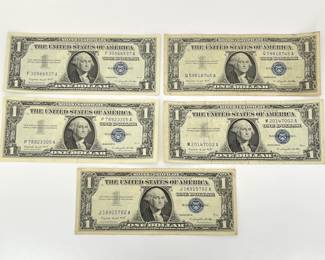 Five 1957 A $1 Silver Certificates
