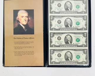 Uncut Sheet of Four $2 Bills
