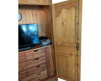 Large Solid Wood Antique Carved Armoire. 
