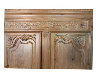 Large Solid Wood Antique Carved Armoire. 