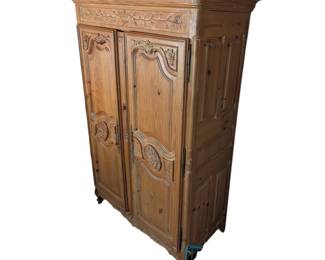 Large Solid Wood Antique Carved Armoire. 
