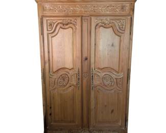 Large Solid Wood Antique Carved Armoire. 