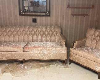 Vintage French Provincial Ratay's Furniture. The red mark is from a blanket that protected the couch. It was still wrapped in plastic! Can be cleaned. 