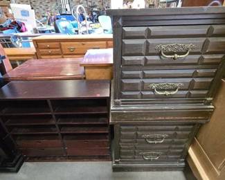 4144  2 Wooden Side Tables  Wooden Mail Sorter 