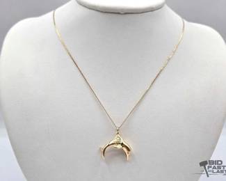 718  14k Gold Dolphin Pendant and Chain, 5.2g 