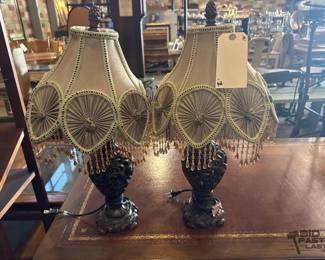 7528  Matching Lamps with Embroidered Lampshades 