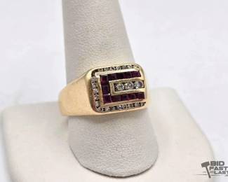 716  14k Gold Diamond and Ruby Band, 6.8g 