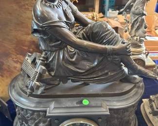 3120  J. Pradier Sappho Bronze Mantel Clock 