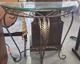 4684  Metal and Glass Half Moon Table 