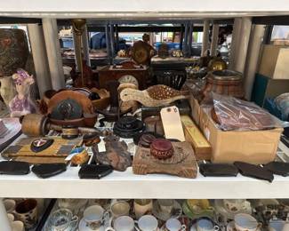 3238  Folding Rulers, Napkin Rings, Wood Mask, Mantel Clock 