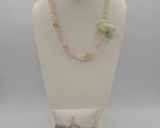 910  Jadeite Necklace, Sterling Silver Cuff  Costume Bracelet 