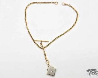 654  18k Gold Watch Chain with Locket  Diamond Accent, 41g 