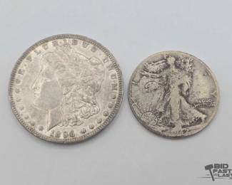 1302  1896P Morgan Silver Dollar and 1942 Walking Liberty Half Dollar 
