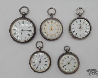 1106  5 Sterling Silver Pocket Watches 