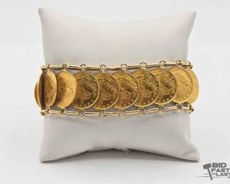 650  18k Gold Bracelet with Turkey Kurush Coins, 69.1g 