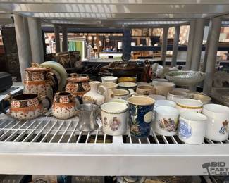 3250  Mantel Clock, Fine China Mugs, Teapot, Cups 