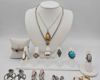 906  Sterling Silver Necklaces, Rings, Earrings  Bracelet, 157.9g 