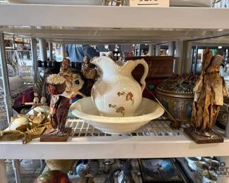 3202  Paper Mache Figures, Book Ends, Jewelry Boxes, Pitcher  Bowl 