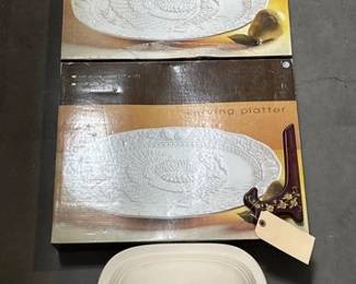 3034  Serving Platters, Covered Baker, Glassware and Decor 