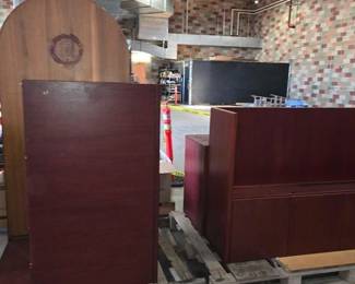 4500  L Shaped Wooden Desk with Overhead Shelves 