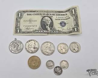 1404  1935 Silver Certificate, 90 Silver Coins, Foregin Currency  Pendant 