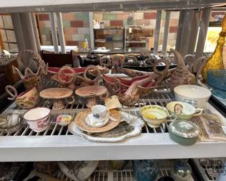 3070  Hull Pottery Dishware, Teacups, Bowl, Plates  Jewelry Box 