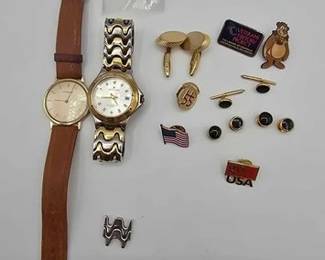1134  14k Gold Filled Wittanuer Watch, Pierre Cardin Watch, Cuff Links and Pins 