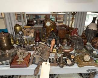3062  Canister, Lighters, Cigarette Case, Clocks, Figurines, Trays, Scissors and More 