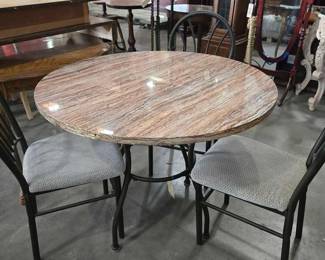 4760  3 Person Faux Marble Table and Chairs 