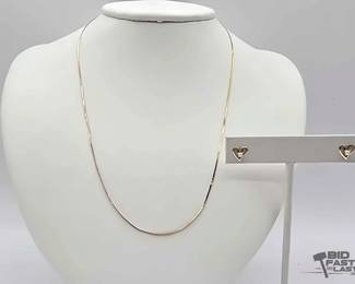 772  14k Gold Chain  Pair of Heart Earrings with Pearls, 1.6g 