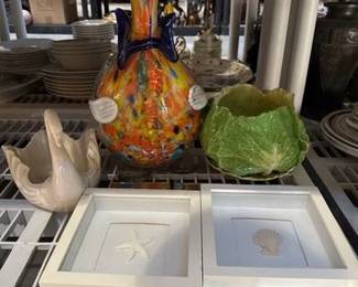 3244  Glass Blown Clown Decanter, Lettuce Bowl, Swan 