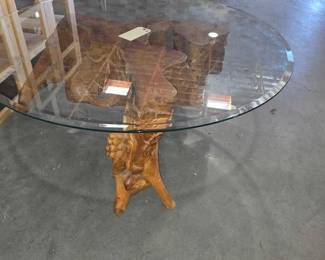 4714  Wooden Carved Table with Glass Top 