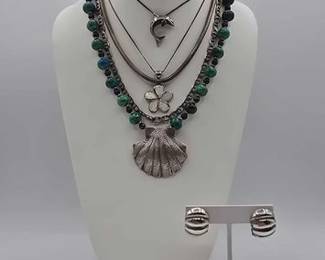 908  Sterling Silver Necklaces, Earrings and Pendnat, 141.2g 