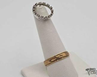 808  10k Gold Engraved Band  Pendant with Diamonds, 3.9g 