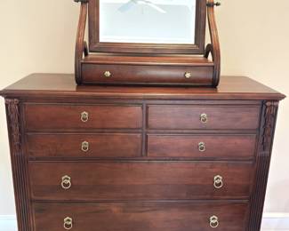 BUY IT NOW! $675.00. Ethan Allen Dresser w/mirror. Dresser: 19 3/4" D x 52" W x 48" H.                                           Mirror w/drawer: 28" W x 12" D x 30" H.