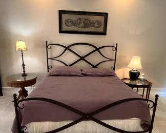 BUY IT NOW! $695.00. King size Arhaus St. Lucia bed.                            Hand forged wrought iron with Stearns & Foster mattress & box springs.