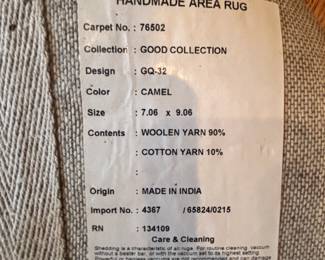 BUY IT NOW! $195.00. Handmade area rug, made in India. 7' X 9'