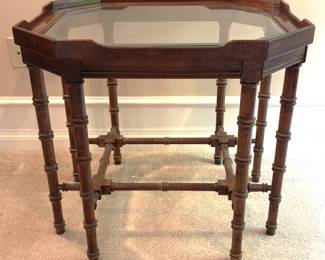 Glass top end table. 24 1/4" D x 23 1/4" W x 25" H.