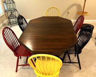 BUY IT NOW! $150.00.  Table with chairs,                            44" W x 67.5" L with leaves                                                      44" W x 44" L ,without leaves                                                 two leaves 11 3/4" W x 44" L