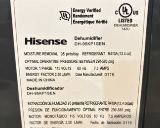 BUY IT NOW! $150.00. Hisense Dehumidifier,                          95 pint/day (new at Lowes $399.99)